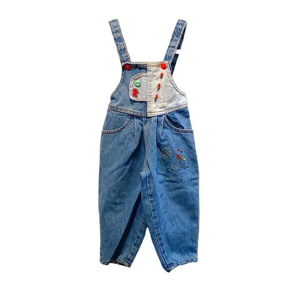 Vintage 100% Cotton Blue Jean Denim Toddler Overalls 2T - Picture 1 of 6